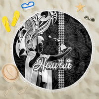 Hawaii Oahu Island Beach Blanket Hawaiian King and Kakau Symbols Abstract Shoulder Tattoo LT03 One Size 150cm Black - Wonder Print Shop