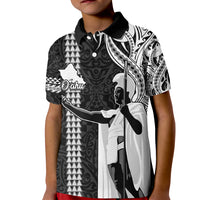 Hawaii Oahu Island Kid Polo Shirt Hawaiian King and Kakau Symbols Abstract Shoulder Tattoo LT03 Kid Black - Polynesian Pride