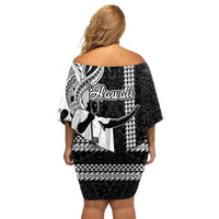 Hawaii Oahu Island Off Shoulder Short Dress Hawaiian King and Kakau Symbols Abstract Shoulder Tattoo LT03 - Polynesian Pride