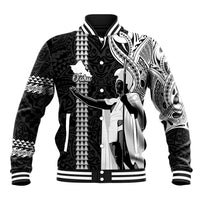 Custom Hawaii Oahu Island Baseball Jacket Hawaiian King and Kakau Symbols Abstract Shoulder Tattoo LT03 Unisex Black - Polynesian Pride