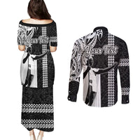 Custom Hawaii Oahu Island Couples Matching Puletasi Dress and Long Sleeve Button Shirts Hawaiian King and Kakau Symbols Abstract Shoulder Tattoo LT03 - Polynesian Pride