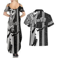 Custom Hawaii Oahu Island Couples Matching Summer Maxi Dress and Hawaiian Shirt Hawaiian King and Kakau Symbols Abstract Shoulder Tattoo LT03 - Polynesian Pride