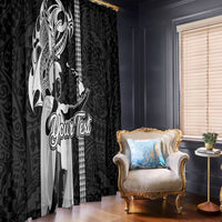 Custom Hawaii Oahu Island Window Curtain Hawaiian King and Kakau Symbols Abstract Shoulder Tattoo LT03 With Hooks Black - Polynesian Pride