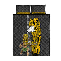 Hawaii Kahoolawe Island Quilt Bed Set Hawaiian Warrior and Kakau Symbols Abstract Tattoo LT03 Yellow - Polynesian Pride