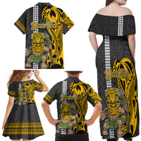 Custom Hawaii Kahoolawe Island Family Matching Off Shoulder Maxi Dress and Hawaiian Shirt Hawaiian Warrior and Kakau Symbols Abstract Tattoo LT03 - Polynesian Pride