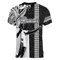 Hawaii Kahoolawe Island Women V Neck T Shirt Hawaiian King and Kakau Symbols Abstract Shoulder Tattoo LT03 - Polynesian Pride