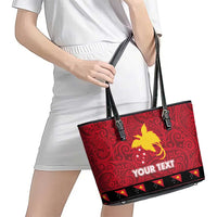 Papua New Guinea Merry Christmas Leather Tote Bag Santa Suit Style With Melanesian Pattern LT03 - Polynesian Pride
