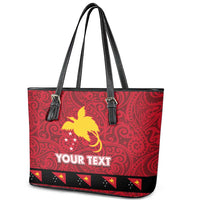 Papua New Guinea Merry Christmas Leather Tote Bag Santa Suit Style With Melanesian Pattern LT03 - Polynesian Pride