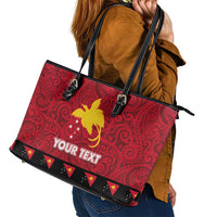 Papua New Guinea Merry Christmas Leather Tote Bag Santa Suit Style With Melanesian Pattern LT03 - Polynesian Pride