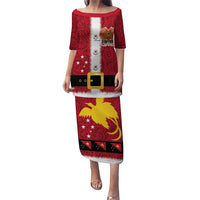 Papua New Guinea Merry Christmas Puletasi Santa Suit Style With Melanesian Pattern LT03 Long Dress Red - Polynesian Pride