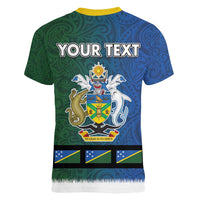 Solomon Islands Merry Christmas Women V-Neck T-Shirt Santa Suit Style With Melanesian Pattern