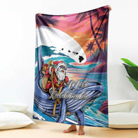 Hawaiian Mele Kalikimaka Blanket Santa Claus Driving The Whale with Sunset Ocean Landscape LT03 - Polynesian Pride