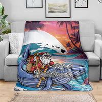 Hawaiian Mele Kalikimaka Blanket Santa Claus Driving The Whale with Sunset Ocean Landscape LT03 - Polynesian Pride