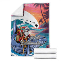 Hawaiian Mele Kalikimaka Blanket Santa Claus Driving The Whale with Sunset Ocean Landscape LT03 - Polynesian Pride
