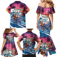 Hawaiian Mele Kalikimaka Family Matching Mermaid Dress and Hawaiian Shirt Santa Claus Driving The Whale with Sunset Ocean Landscape
