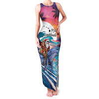 Hawaiian Mele Kalikimaka Family Matching Tank Maxi Dress and Hawaiian Shirt Santa Claus Driving The Whale with Sunset Ocean Landscape