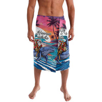 Hawaiian Mele Kalikimaka Lavalava Santa Claus Driving The Whale with Sunset Ocean Landscape LT03 Blue - Polynesian Pride
