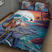 Hawaiian Mele Kalikimaka Quilt Bed Set Santa Claus Driving The Whale with Sunset Ocean Landscape