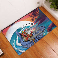 Hawaiian Mele Kalikimaka Rubber Doormat Santa Claus Driving The Whale with Sunset Ocean Landscape LT03 - Polynesian Pride