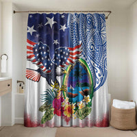 Guam and United States Together Bathroom Set Bald Eagle and Guam Seal with Flower and Tribal Tattoos - Polynesian Pride