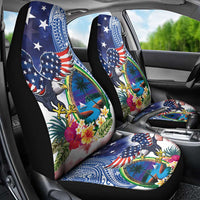 Guam and United States Together Car Seat Cover Bald Eagle and Guam Seal with Flower and Tribal Tattoos - Polynesian Pride