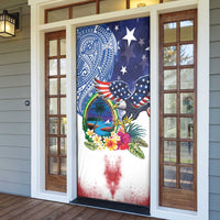 Guam and United States Together Door Cover Bald Eagle and Guam Seal with Flower and Tribal Tattoos - Polynesian Pride
