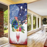 Guam and United States Together Door Cover Bald Eagle and Guam Seal with Flower and Tribal Tattoos - Polynesian Pride
