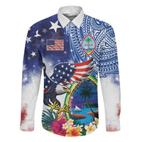 Guam and United States Together Family Matching Puletasi and Hawaiian Shirt Bald Eagle and Guam Seal with Flower and Tribal Tattoos - Polynesian Pride