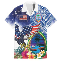Guam and United States Together Family Matching Summer Maxi Dress and Hawaiian Shirt Bald Eagle and Guam Seal with Flower and Tribal Tattoos - Polynesian Pride