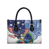 Guam and United States Together Leather Bag Bald Eagle and Guam Seal with Flower and Tribal Tattoos - Polynesian Pride