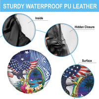 Guam and United States Together Spare Tire Cover Bald Eagle and Guam Seal with Flower and Tribal Tattoos - Polynesian Pride