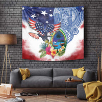 Guam and United States Together Tapestry Bald Eagle and Guam Seal with Flower and Tribal Tattoos - Polynesian Pride