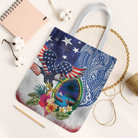 Guam and United States Together Tote Bag Bald Eagle and Guam Seal with Flower and Tribal Tattoos - Polynesian Pride