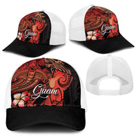 Guam Tribal Chamorro Baseball Net Cap Polynesian Shark with Plumeria and Sea Vibe - Polynesian Pride
