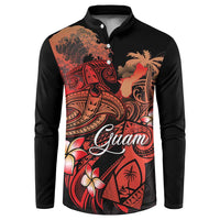 Guam Tribal Chamorro Button Sweatshirt Polynesian Shark with Plumeria and Sea Vibe LT03 Black - Polynesian Pride