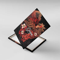 Guam Tribal Chamorro Canvas Wall Art Polynesian Shark with Plumeria and Sea Vibe LT03 With Frame Black - Polynesian Pride