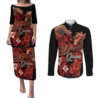 Guam Tribal Chamorro Couples Matching Puletasi and Long Sleeve Button Shirt Polynesian Shark with Plumeria and Sea Vibe - Polynesian Pride