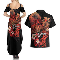 Guam Tribal Chamorro Couples Matching Summer Maxi Dress and Hawaiian Shirt Polynesian Shark with Plumeria and Sea Vibe - Polynesian Pride
