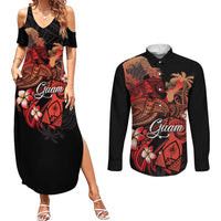 Guam Tribal Chamorro Couples Matching Summer Maxi Dress and Long Sleeve Button Shirt Polynesian Shark with Plumeria and Sea Vibe - Polynesian Pride