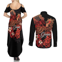 Guam Tribal Chamorro Couples Matching Summer Maxi Dress and Long Sleeve Button Shirt Polynesian Shark with Plumeria and Sea Vibe - Polynesian Pride