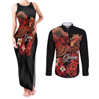 Guam Tribal Chamorro Couples Matching Tank Maxi Dress and Long Sleeve Button Shirt Polynesian Shark with Plumeria and Sea Vibe - Polynesian Pride