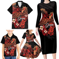 Guam Tribal Chamorro Family Matching Long Sleeve Bodycon Dress and Hawaiian Shirt Polynesian Shark with Plumeria and Sea Vibe - Polynesian Pride