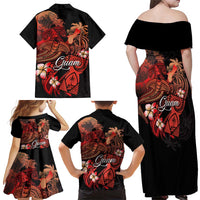 Guam Tribal Chamorro Family Matching Off Shoulder Maxi Dress and Hawaiian Shirt Polynesian Shark with Plumeria and Sea Vibe - Polynesian Pride