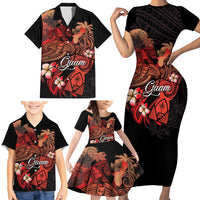 Guam Tribal Chamorro Family Matching Short Sleeve Bodycon Dress and Hawaiian Shirt Polynesian Shark with Plumeria and Sea Vibe - Polynesian Pride