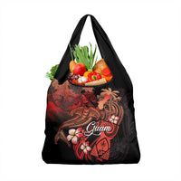 Guam Tribal Chamorro Grocery Bag Polynesian Shark with Plumeria and Sea Vibe LT03 1-pack One Size Black - Polynesian Pride