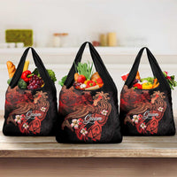 Guam Tribal Chamorro Grocery Bag Polynesian Shark with Plumeria and Sea Vibe LT03 3-pack One Size Black - Polynesian Pride