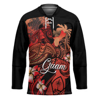 Guam Tribal Chamorro Hockey Jersey Polynesian Shark with Plumeria and Sea Vibe LT03 Unisex Black - Polynesian Pride