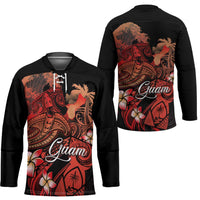 Guam Tribal Chamorro Hockey Jersey Polynesian Shark with Plumeria and Sea Vibe - Polynesian Pride