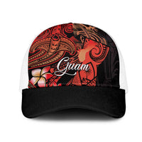 Guam Tribal Chamorro Mesh Trucker Cap Polynesian Shark with Plumeria and Sea Vibe LT03 One Size White Black - Polynesian Pride