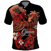 Guam Tribal Chamorro Polo Shirt Polynesian Shark with Plumeria and Sea Vibe - Polynesian Pride